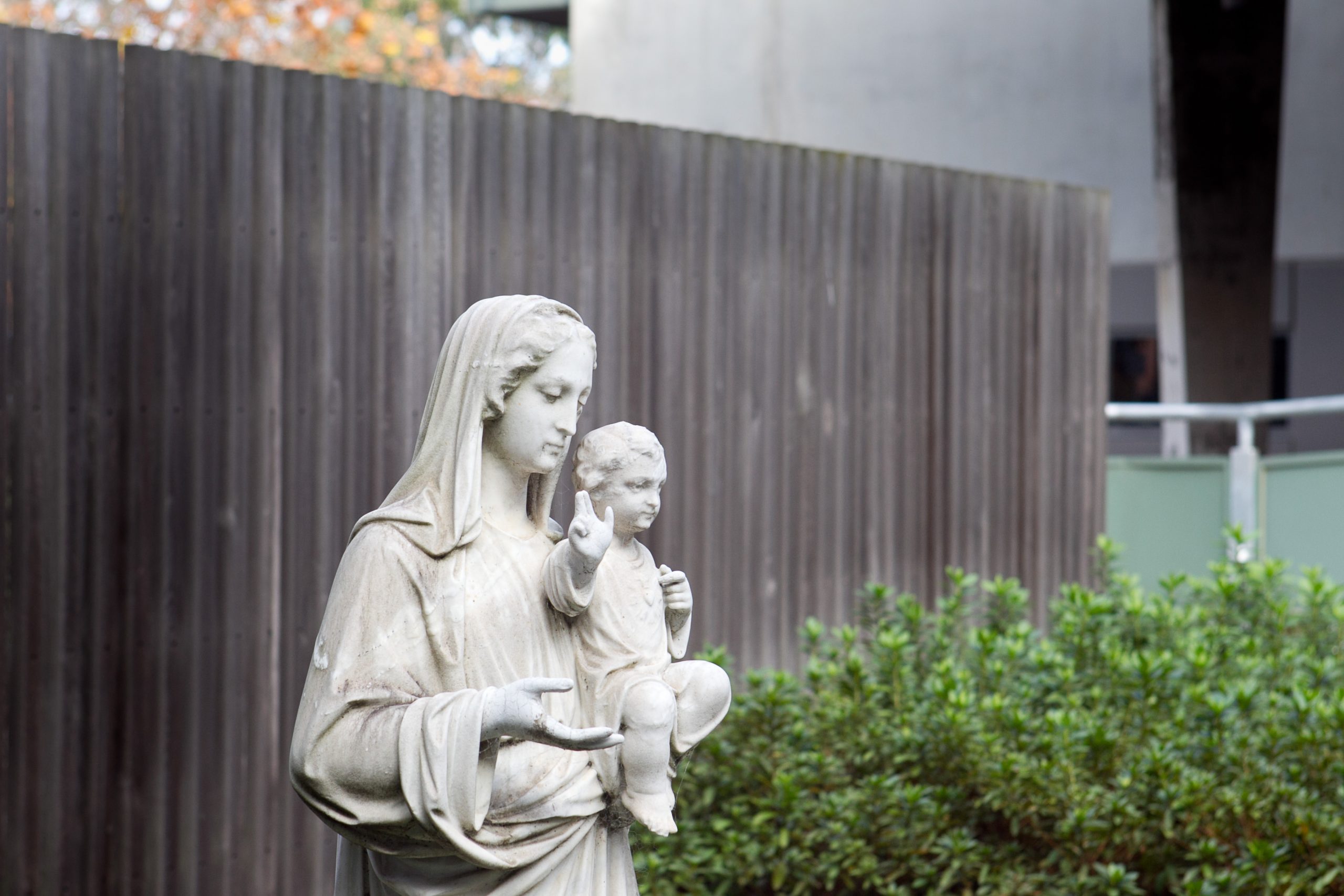 Mary and Jesus statue in the garden at CTC